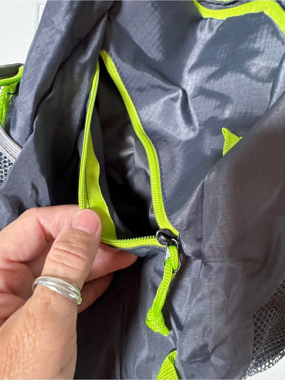 Costco Packable Backpack Lightweight Foldable Grey & Neon Green Lime